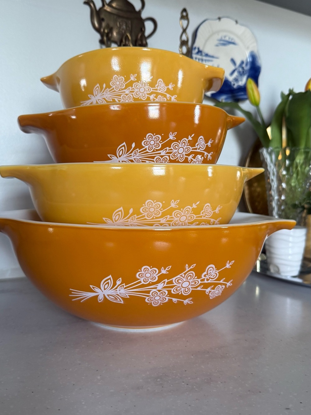 Vintage Pyrex "Butterfly Gold Redesign" Cinderella nesting mixing bowls